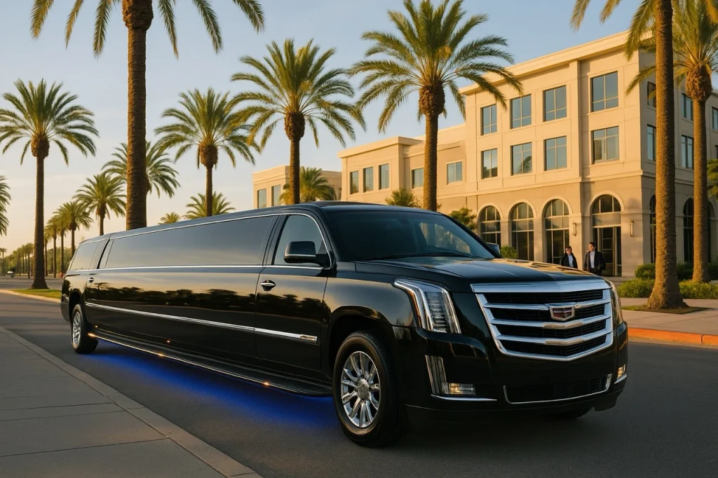 Stretch Limo pulling off to Coachella Festival.