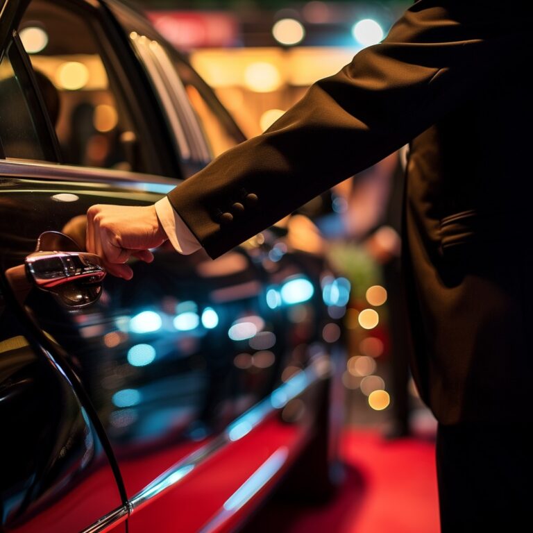 A limousine at a red carpet event.